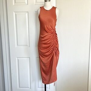 House of Harlow 1960 Ruched Midi Orange Dress